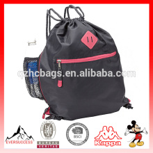 Nylon Drawstring Bags Sport Gym Bag with Bottle Holder